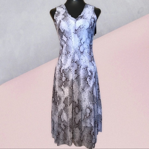 Tahari Python Print Midi Dress Y2K Grunge Aesthetic Alternative Night Out XS - Picture 2 of 10